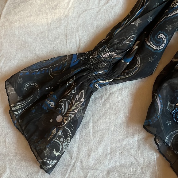 ZADIG & VOLTAIRE Black Talisa Paisley Printed Embellished Smoked Blouse Sz XS 🎸 - Picture 7 of 9